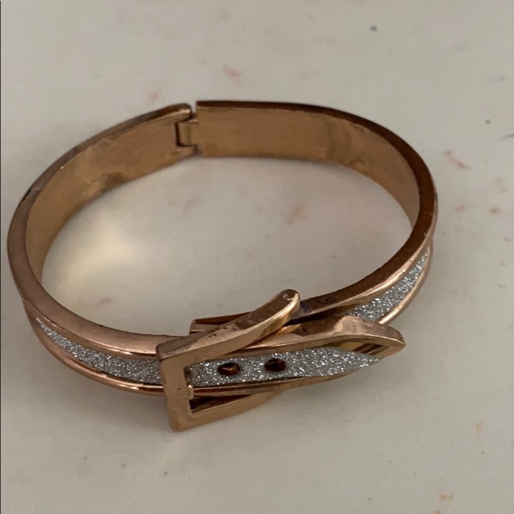 Rose gold and silver glitter buckle bangle